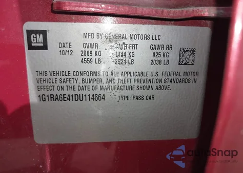 2013 Chevrolet Volt z USA, uszkodzony, nr VIN 1G1RA6E41DU114664